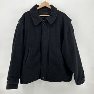 RBM Outdoor Collection Wool Blend Jacket Mens XL Black Quilted Lined Coat Vtg